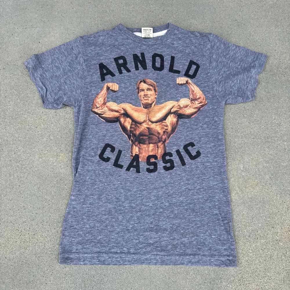 Homage Arnold Classic Schwarzenegger Graphic T-Shirt Mens‎ Small Gray Tri-Blend